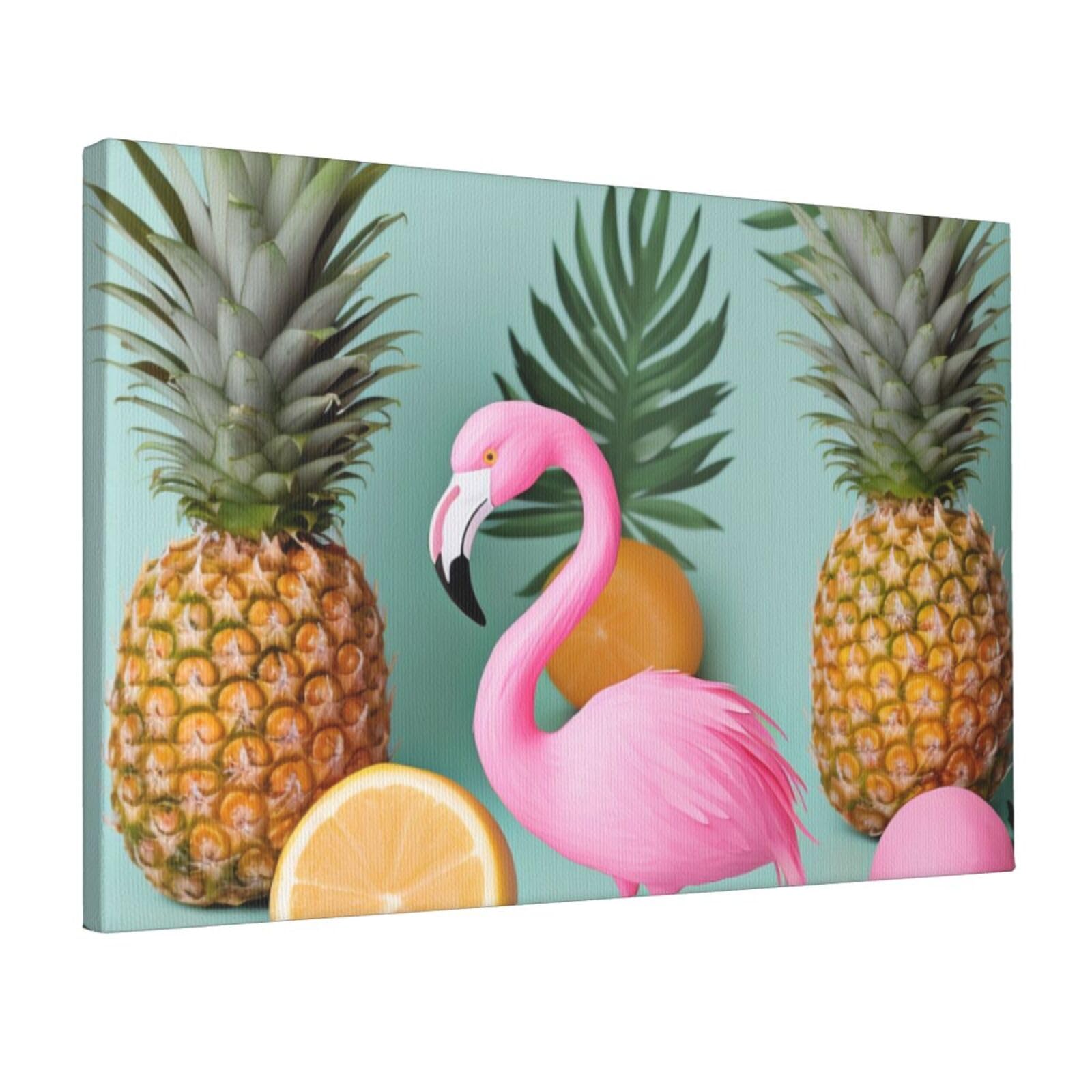 YKLJG pink flamingo pineapples Printed Wall Art Canvas Prints 45x30 CM Wooden Framed Picture Painting Artwork for Bedroom Kitchen Home Office Decor