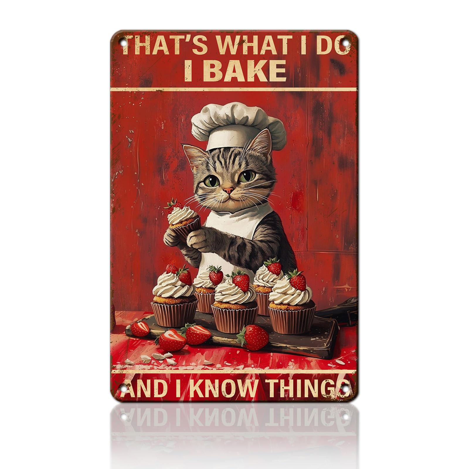 Anceky That's What I Do I Bake And I Know Things Cat Baking Tin Sign Retro Metal Sign Wall Decor for Home Yard Outdoor Farmhouse Office 12×16 Inch
