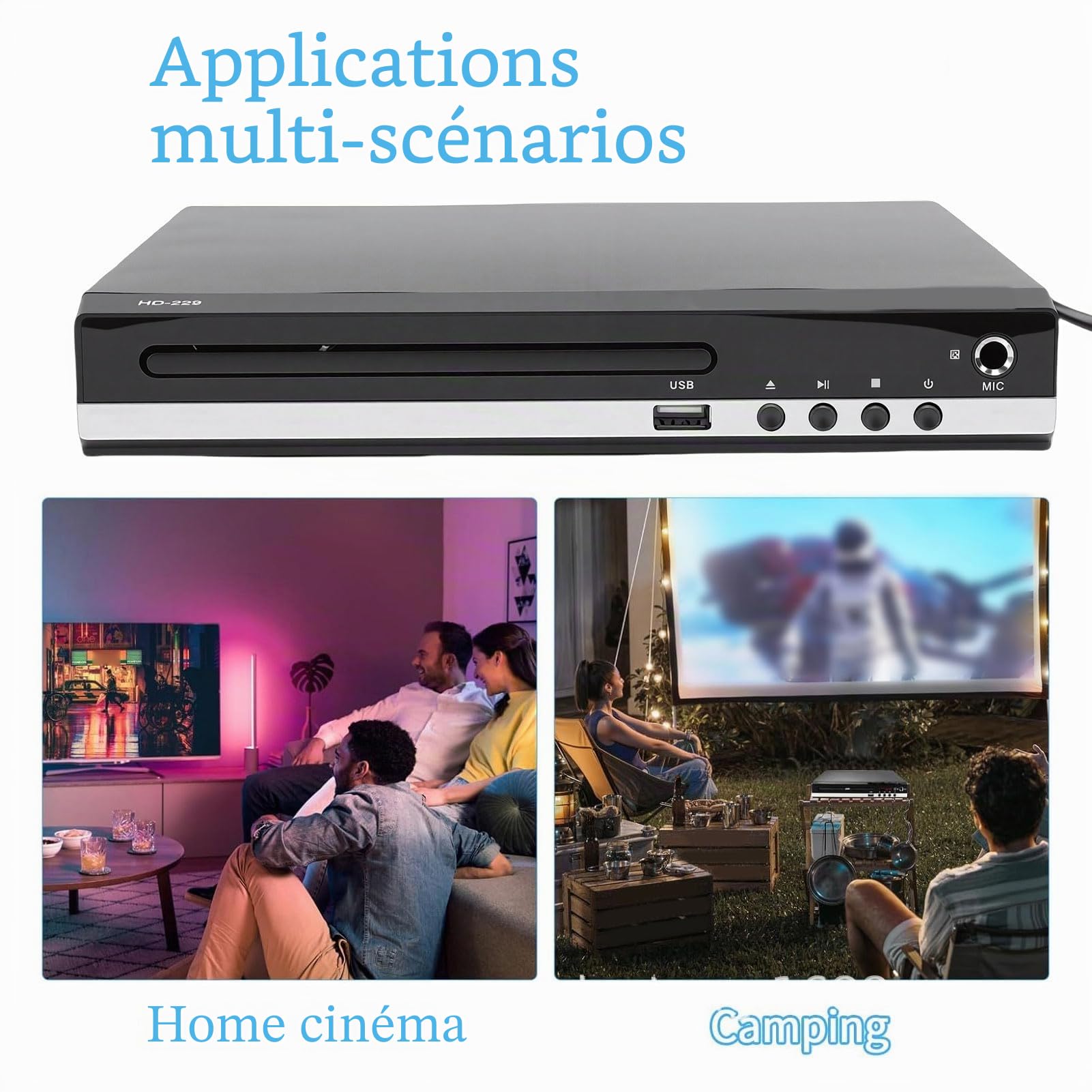 Lecteur DVD Yanmis, Lecteur DVD CD Multizone Dézoné pour TV avec Résolution HD 1080P, Port USB, Sortie, Télécommande, Compatible avec Toutes les Régions 1-6, Différents Formats de Disque (Prise GB)
