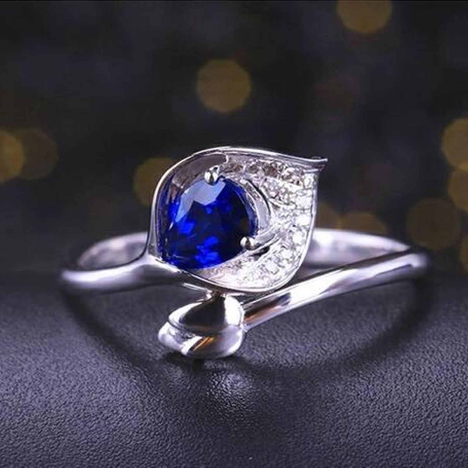 Anello eternità in oro bianco 18 carati con zaffiro blu e pera, anello di coppia con zaffiro blu da 0,7 carati e diamante, misura 13 (16,9), 53 (16,9), metallo prezioso, zaffiro, 53 (16.9), Metallo,
