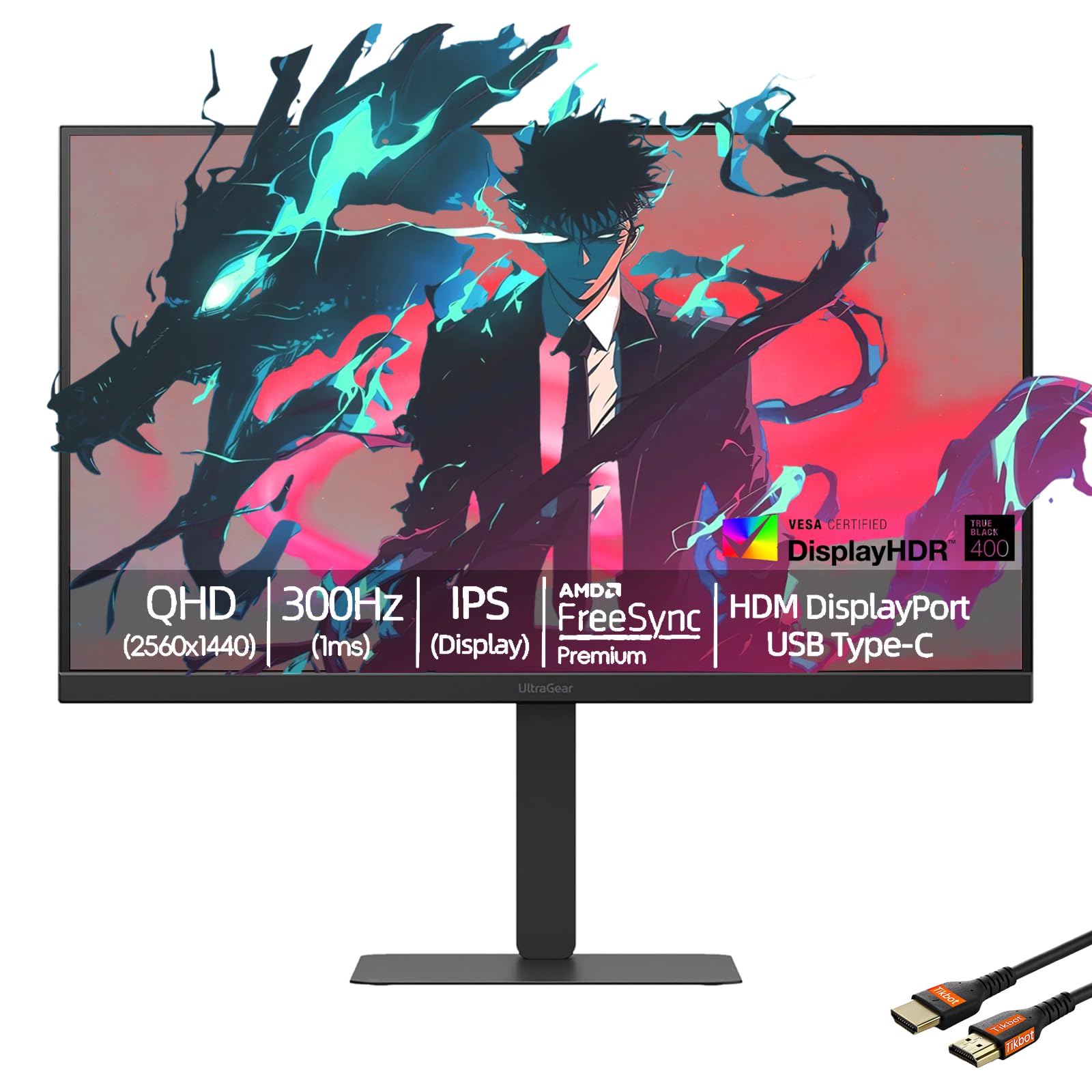 LG 27" QHD (2560 x 1440) IPS Gaming Monitor | 300 Hz, 1 ms | USB Type-C | NVIDIA G-Sync Compatible, AMD FreeSync Premium | 95% DCI-P3 | Built-in Speaker | Tilt/Height/Swivel/Pivot Stand