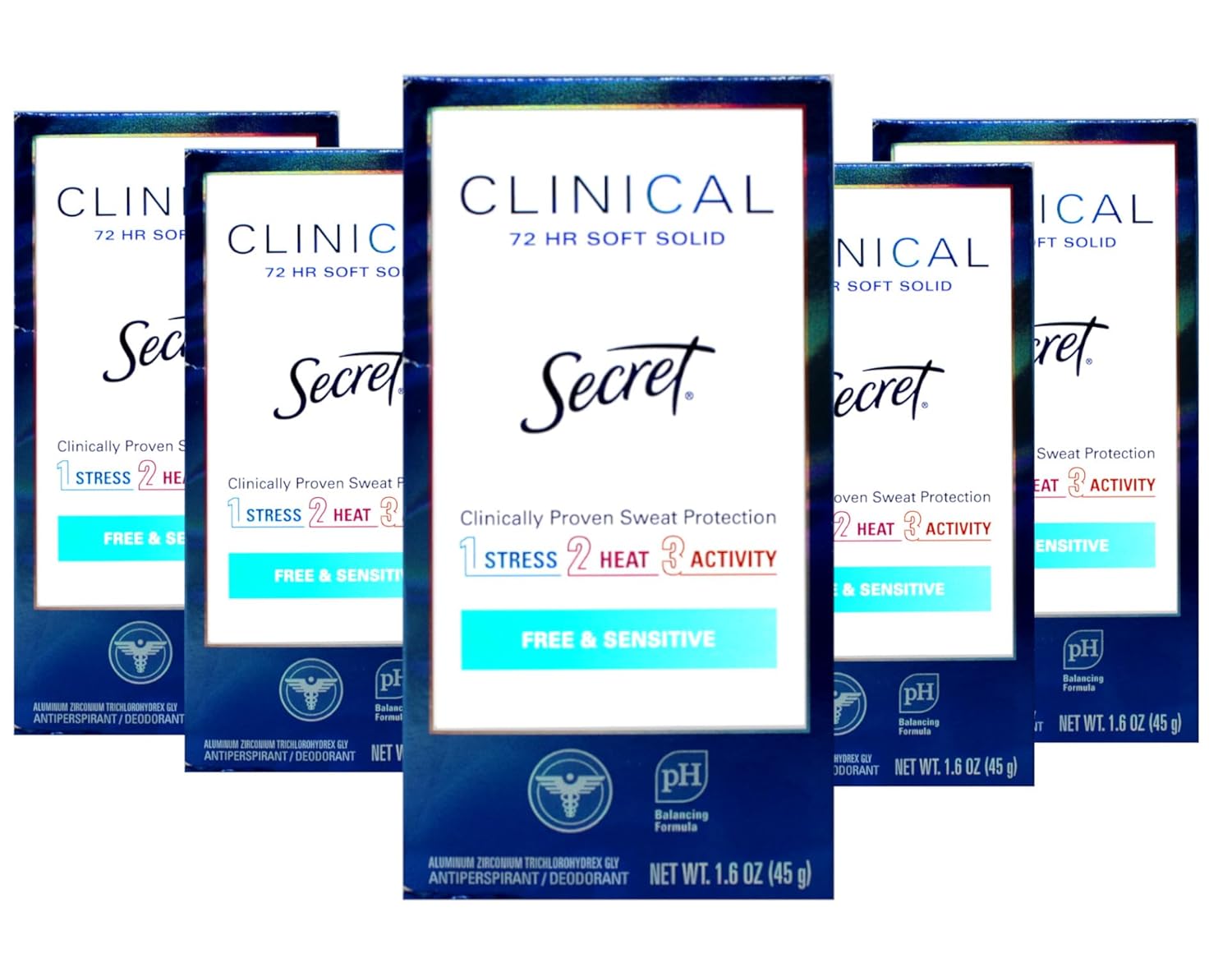 Secret Clinical Strength Soft Solid Sensitive Unscented Deodorant, 1.6 oz (Pack of 5)