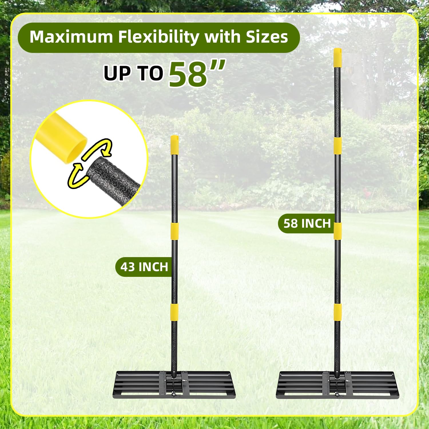 Rastrillo nivelador de césped, 76 cm x 25 cm, mango largo, nivelador de césped de acero inoxidable, utilizado para recortar el suelo, paisajismo de patio