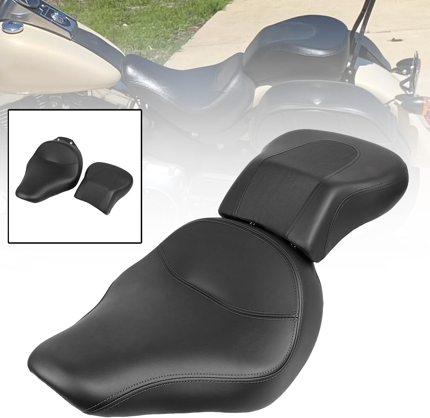 Black Stitching Driver Rider Solo Seat w/Passenger Soft Rear Seat Pillion Cushion For Harley Fatboy FLSTF EFI FLSTFI 2007-2017