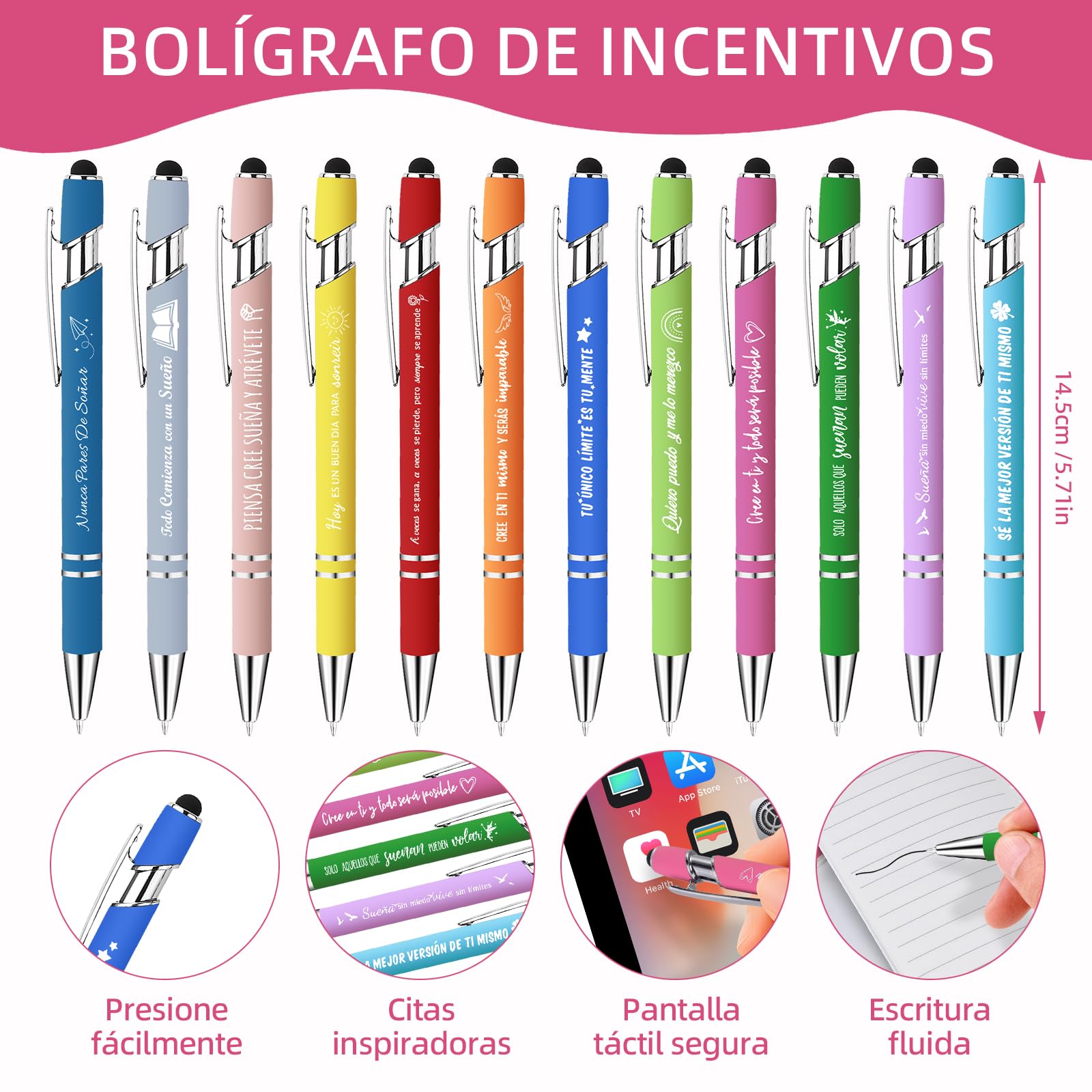 12 libretas en formato mini y 12 bolígrafos con frases motivadoras en español: el regalo ideal para estudiantes, profesores, colegios y oficinas.