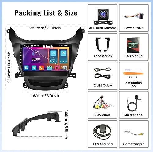 Miniatura 8 de CAMECHO Estéreo de coche Android 13 para radio Hyundai Elantra 2014-2016, enlace inalámbrico Carplay Android Auto Mirror Link, pantalla táctil de 9