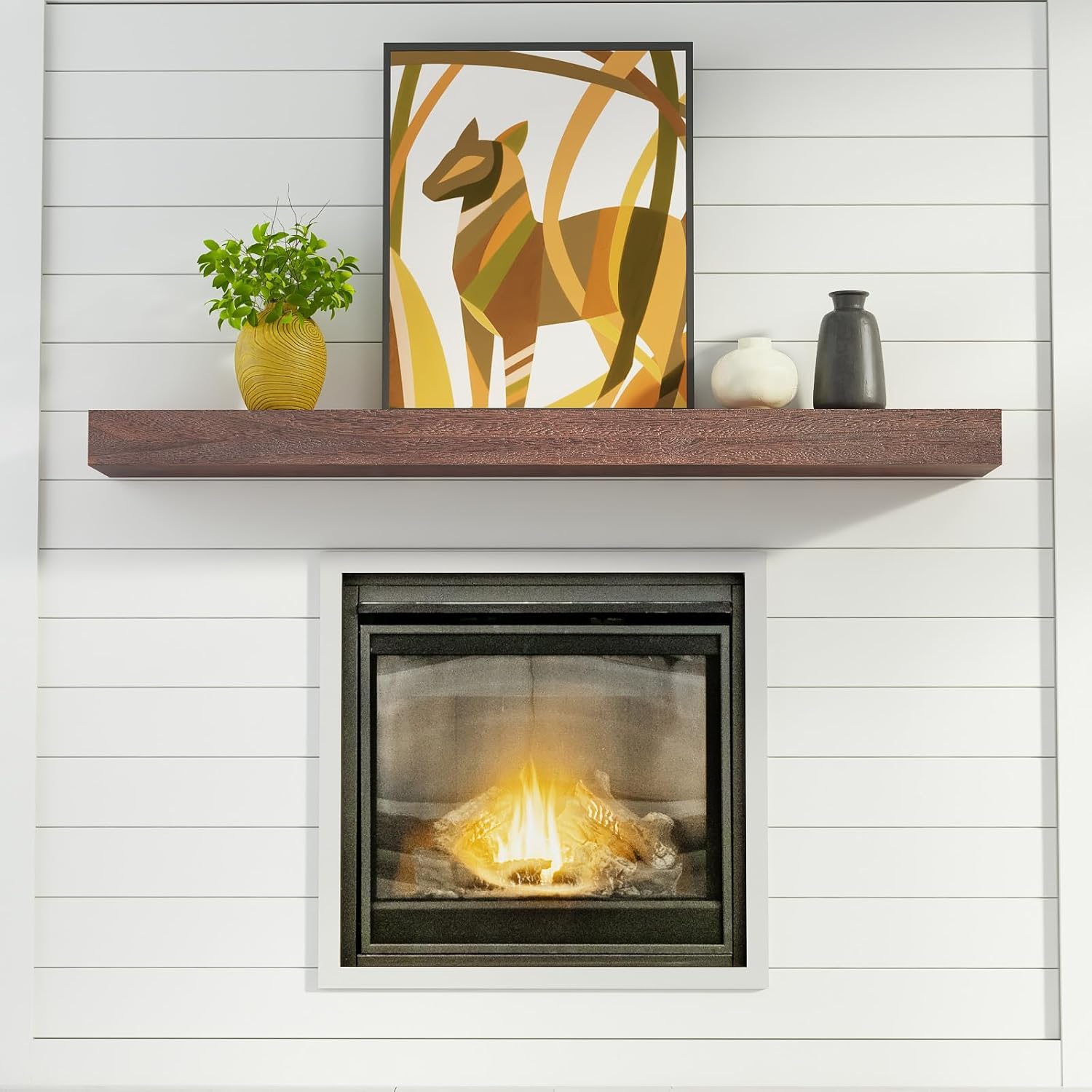 60 Inch Solid Wood Fireplace Mantel Shelf - 110 LBS Capacity, Easy to Install | Modern Farmhouse Floating Shelf with Hidden Brackets, Water-Resistant Rustic Brown for Living Room, Kitchen