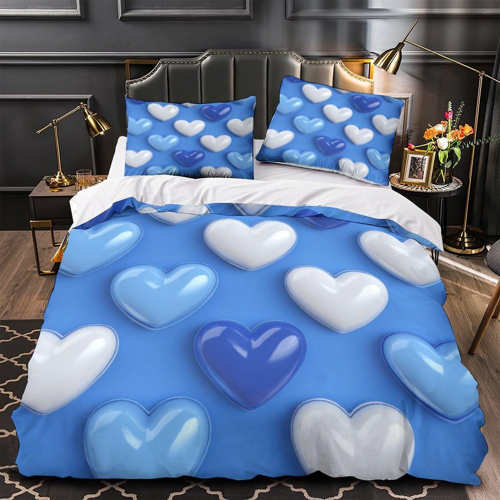 Parure de lit cœur 140x200cm avec housse de couette en microfibre pour ado