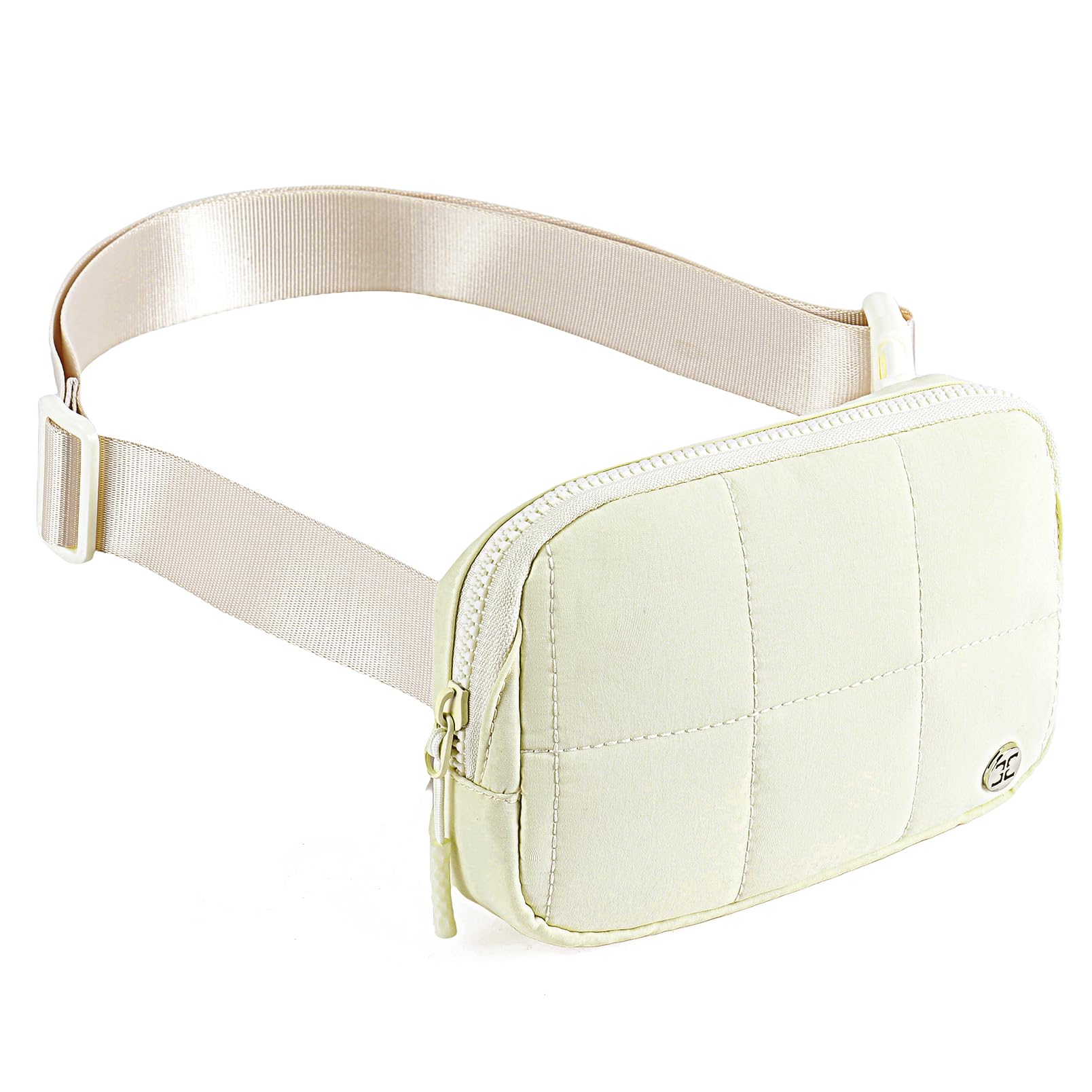 Telena Bum Bag レディース ベルトバッグ メンズ クロスボディ ウエストバッグ 調節可能なストラップ付き, パファーチェック-ベージュ。