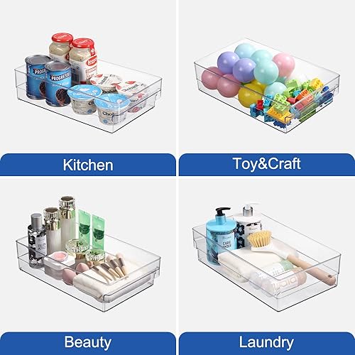 Miniatura 4 de Contenedores de almacenamiento de plástico, paquete de 2 cubos organizadores apilables para refrigerador, contenedores de almacenamiento para