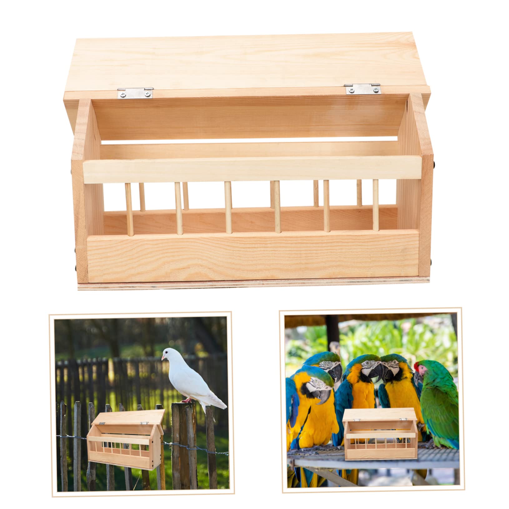 BESPORTBLE Mangiatoia per Piccioni Multi-slot in Legno Mangiatoia per Uccelli da Esterno Tetto Apribile Pratica e Duratura per Pappagallini Ondulati Canarini e Altri Uccelli Piccoli