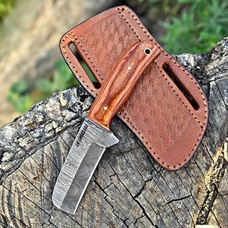 Custom Handmade Damascus steel Bull cutter knife, cowboy knives with pancake leather sheath - LH LIMASSOL