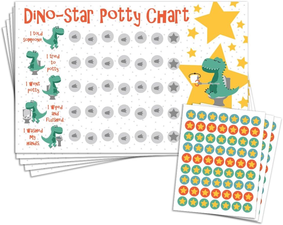 Potty Training Reward Chart with 189 Star Stickers for Toddler Boys Or Girls - Dinosaur Theme - Large 11 x 17 Size
