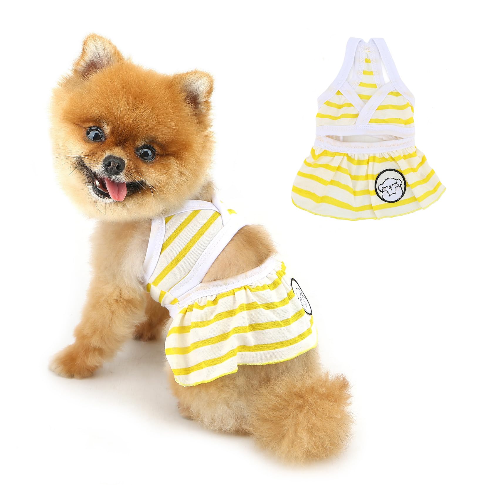 PAIDEFUL Sexy Striped Dog Bikini Dress for Small Dogs Summer Themed Puppy Beach Swimsuit Cool Doggie Swimwear Cute Pet Bathing Suit Strap Vest Chihuahua Bikini Top Soft Yorkies Clothes,Yellow,S