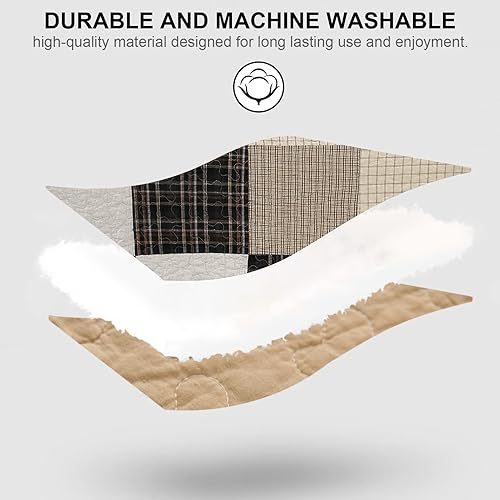 Vista 37 de PANGUSHAN Juego de edredón tamaño Queen, juego de ropa de cama 100% algodón, colcha de retazos a cuadros, reversible, ligero, colcha para cama Azul