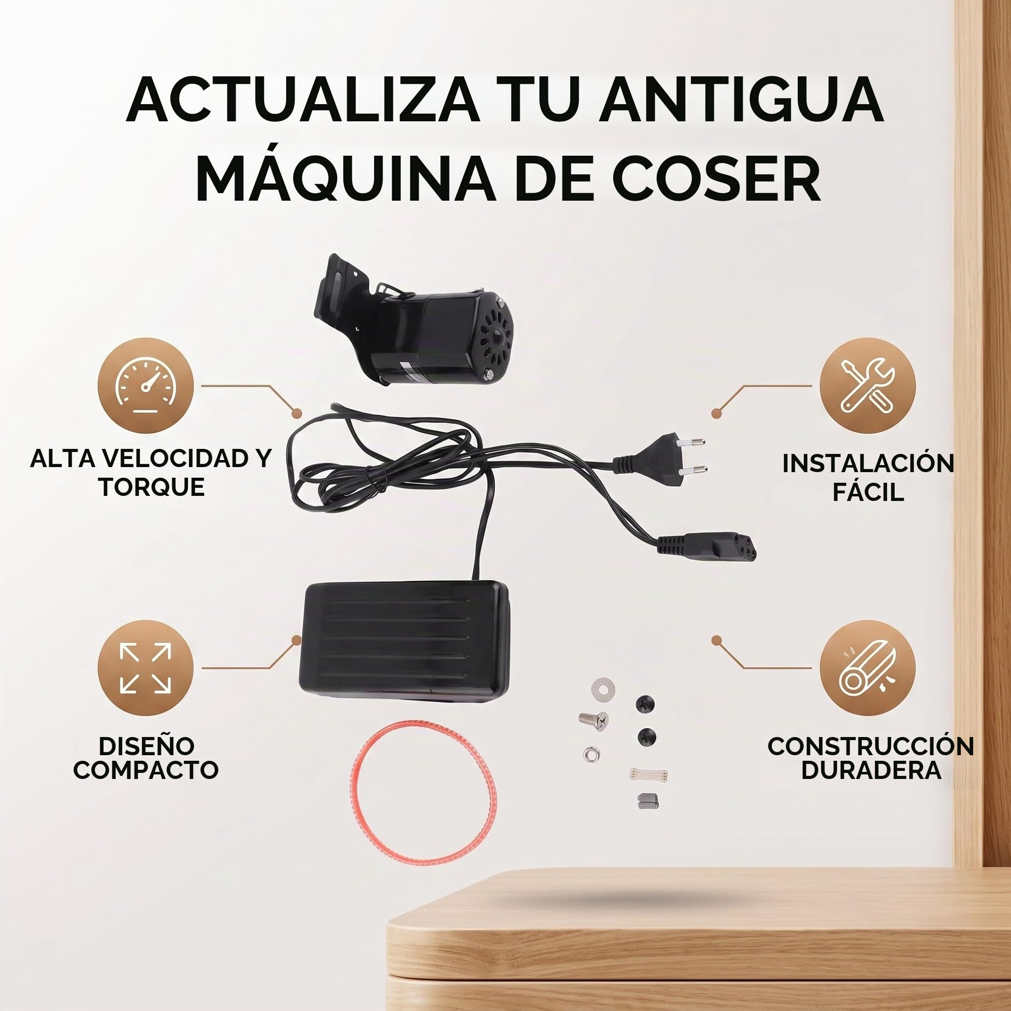 Ejoyous Motor para máquina de coser con pedal, 180 W, interruptor de pie con motor y pedal de coser, regulador de máquinas de coser, pieza de repuesto para rotar en sentido contrario