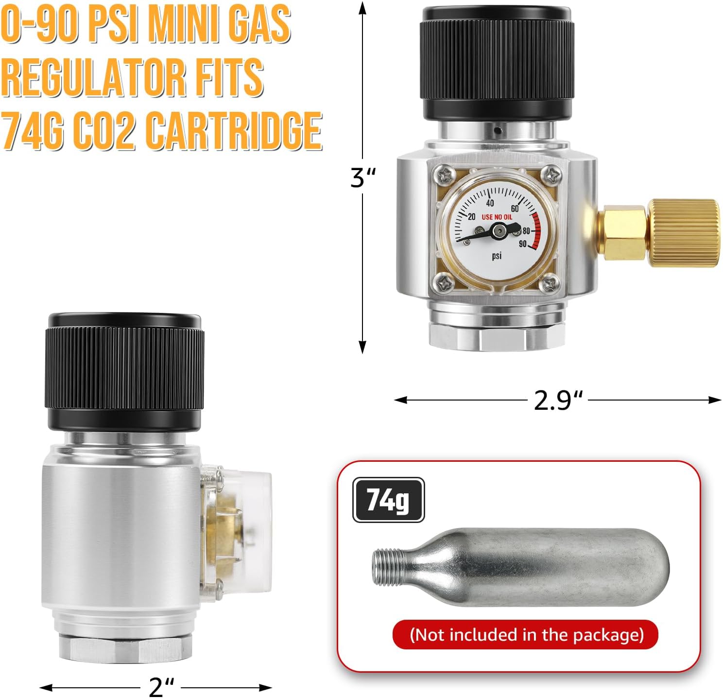 0-90 PSI Co2 Regulator Mini Gas Regulator, 5/8-18UNF Thread Co2 Regulator Aquarium Fits 74g Co2 Cartridge, Portable Mini Keg Charger Soda Keg Regulator for Mini Keg Corny Keg Beer Growler