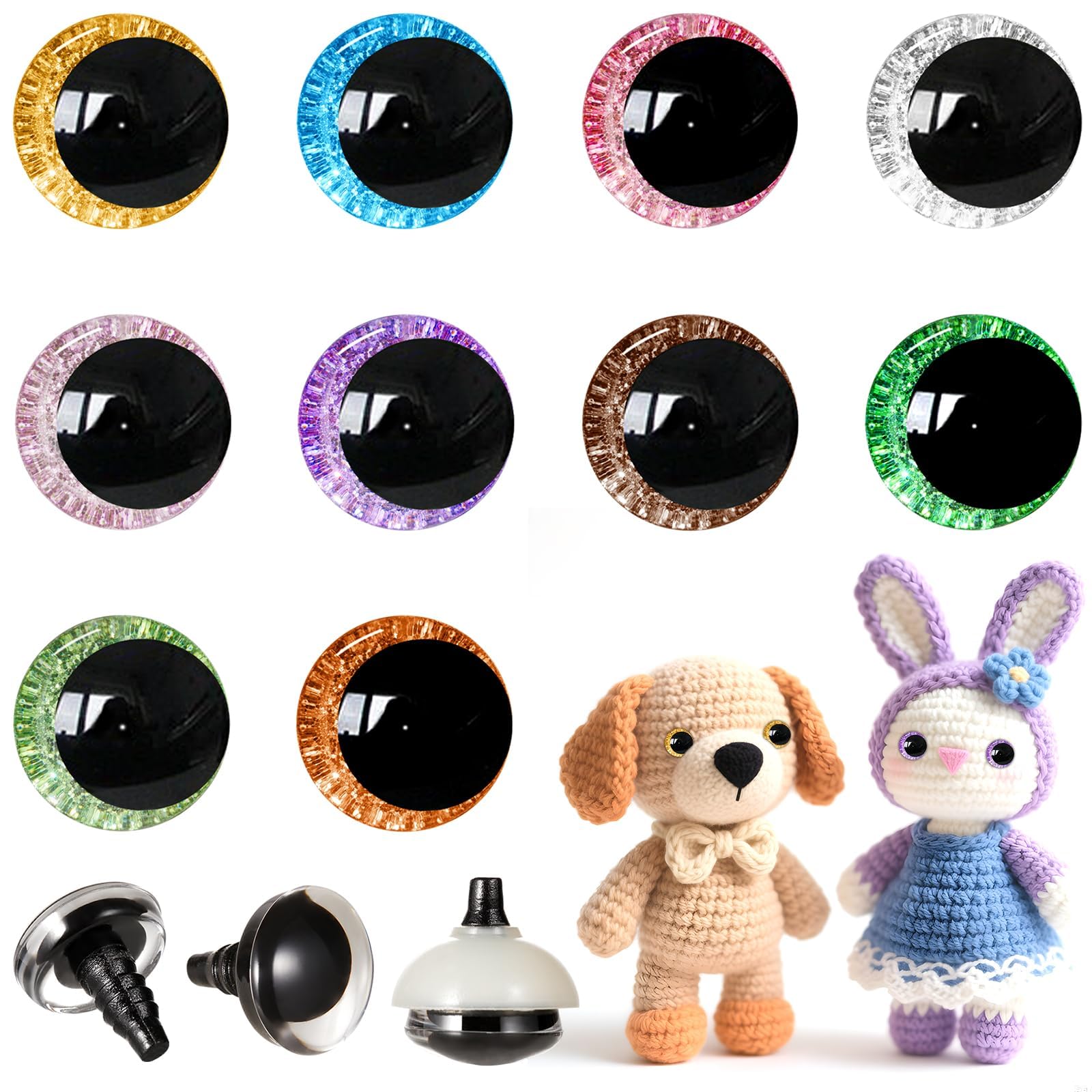 MUCUNNIA 200pcs 18mm 3D Sparkle Moon Safety Eyes for Amigurumi with Washers