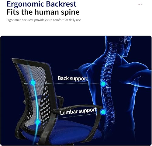 Miniatura 5 de HHS Silla de oficina ergonómica de malla, silla de computadora con soporte lumbar, reposabrazos de respaldo medio, silla giratoria ajustable para