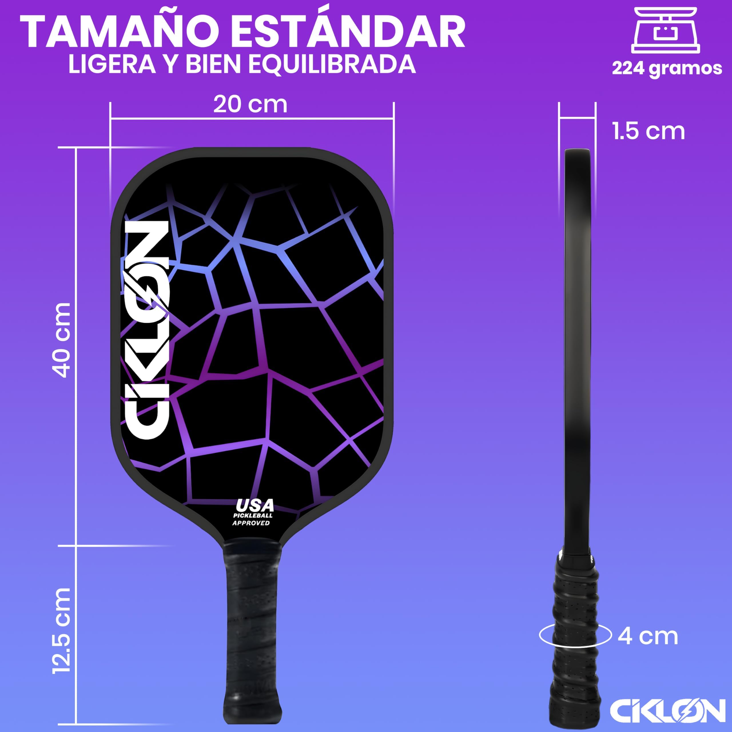 Ciklon | Palas de Pickleball | Juego de Paletas de Pickleball | Set de Raquetas Pickleball | Fibra de Vidrio y Núcleo de Nido de Abeja Polipropileno (PPL) | USAPA | Pack Esenciales
