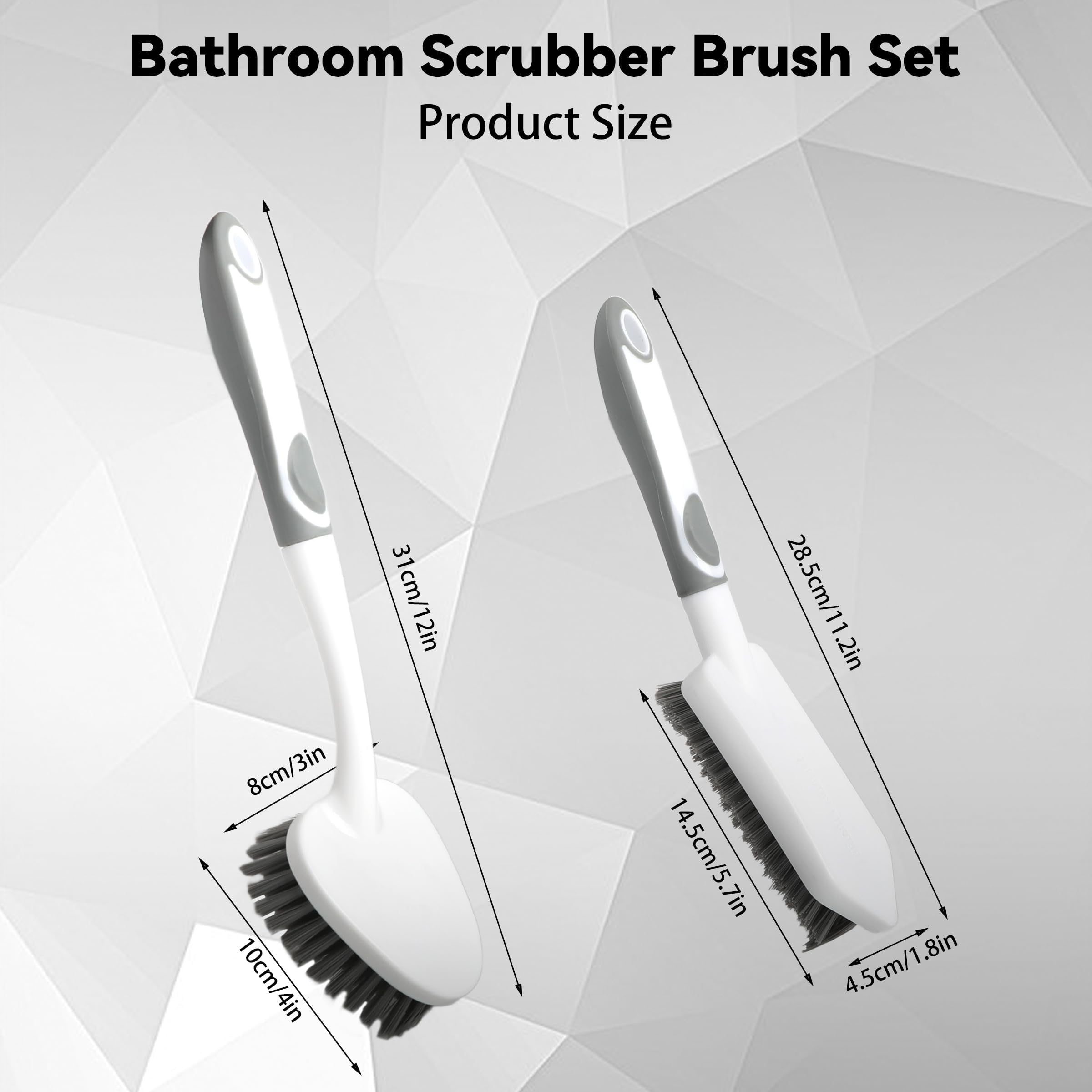 ZHABAYEN 2 Pack Heavy Duty Scrub Brush Set with Long Handle | Hard Bristle & Non