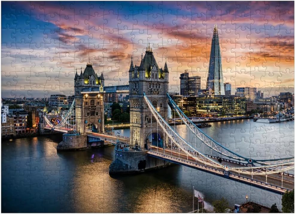 MyPuzzle Tower Bridge and Skyline of London, Great Britain - Premium 300 Piece Jigsaw Puzzle for Adults