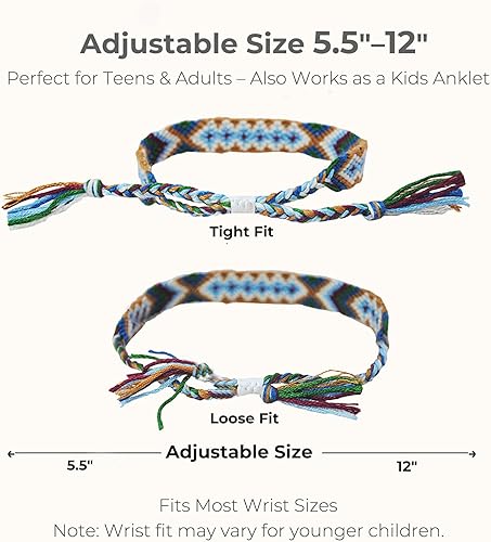 Miniatura 4 de Pulseras de amistad de Nepal tejidas con cierre de nudo deslizante para mujeres, niñas, niños y hombres - Ajustables - Mezcla de colores al azar