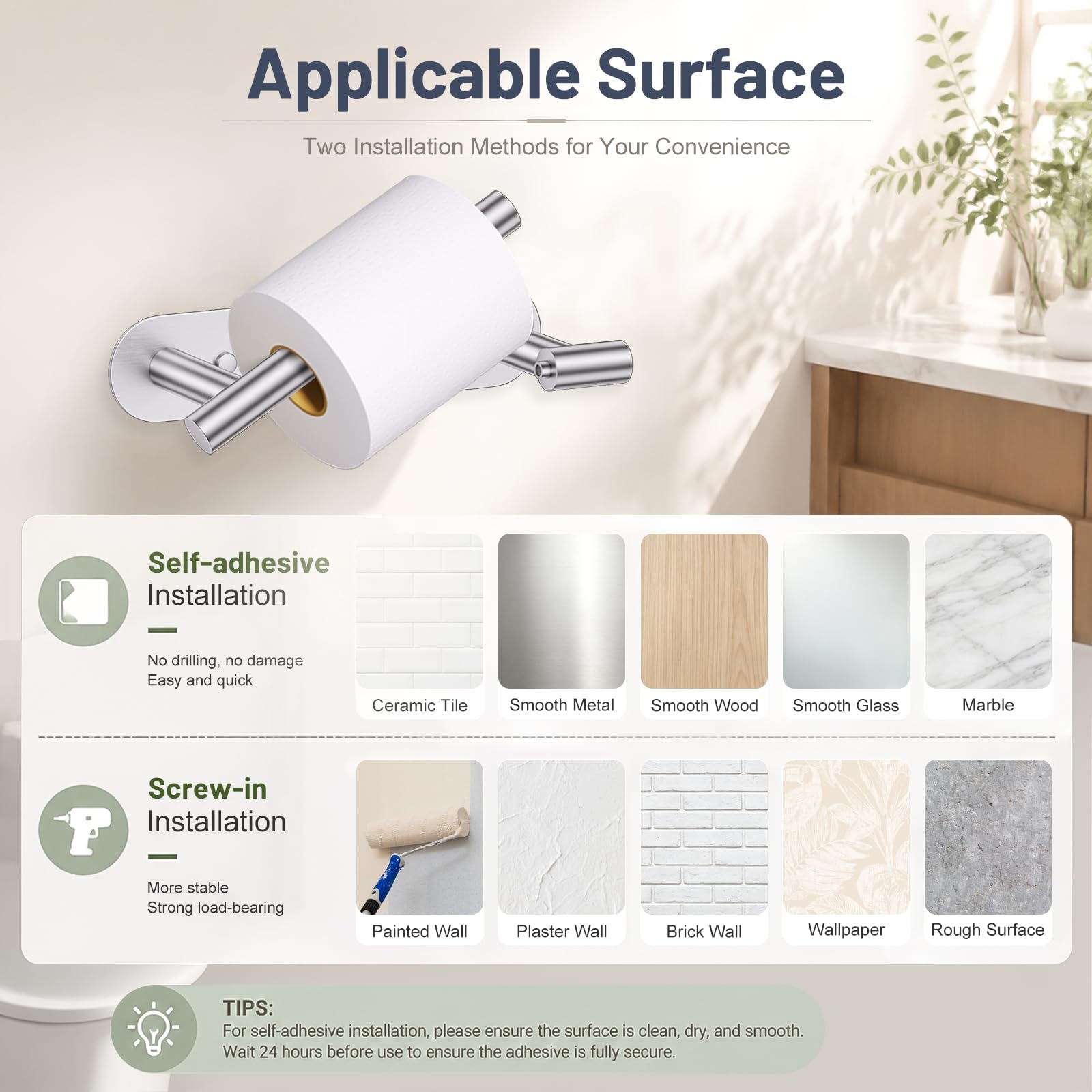 Brushed Nickel Toilet Paper Holder Self Adhesive Screw Toilet Roll Holder — Amazon image 7