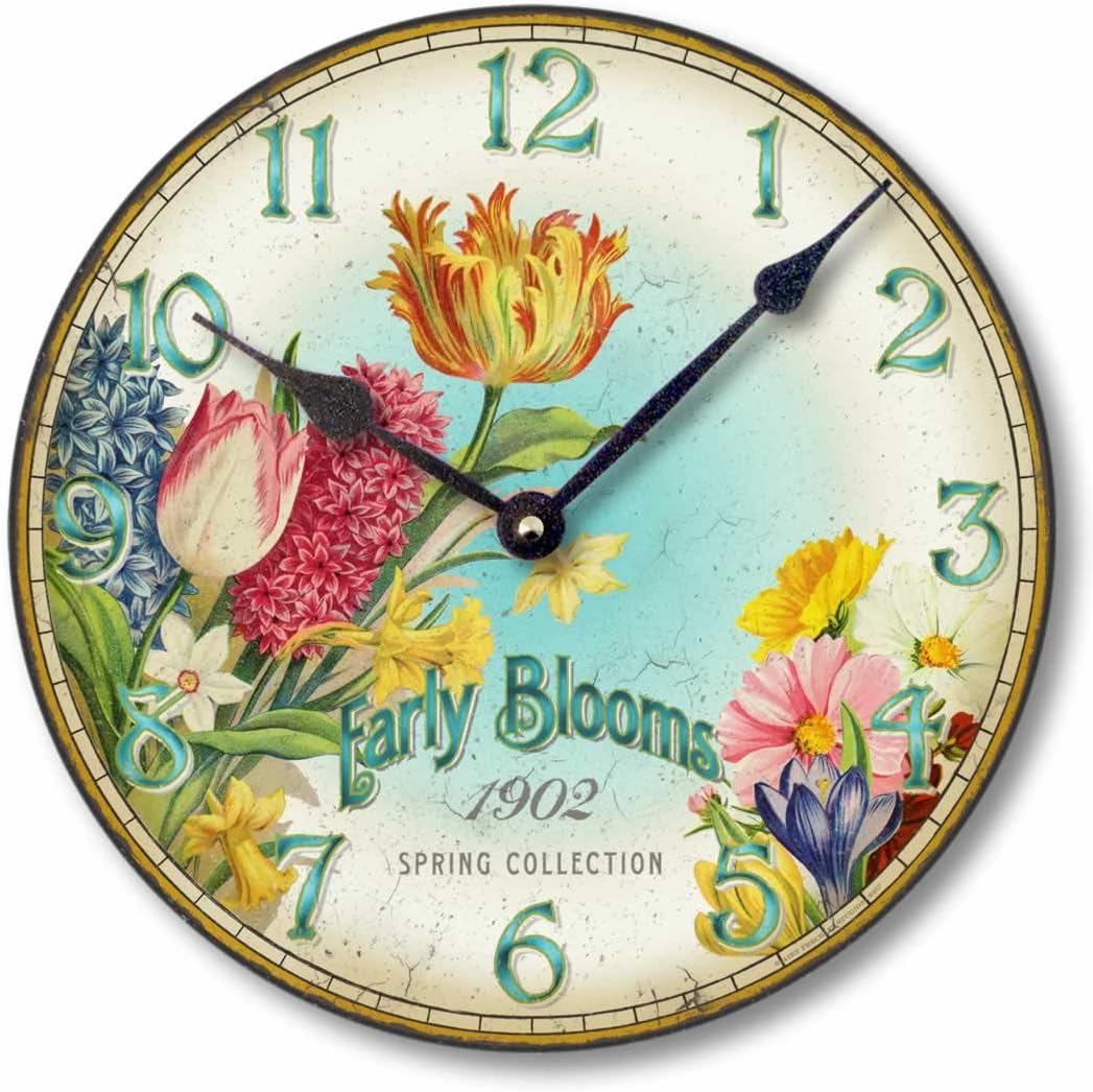 Item C8357 Vintage Style Floral Wall Clock (12 Inch Diameter)
