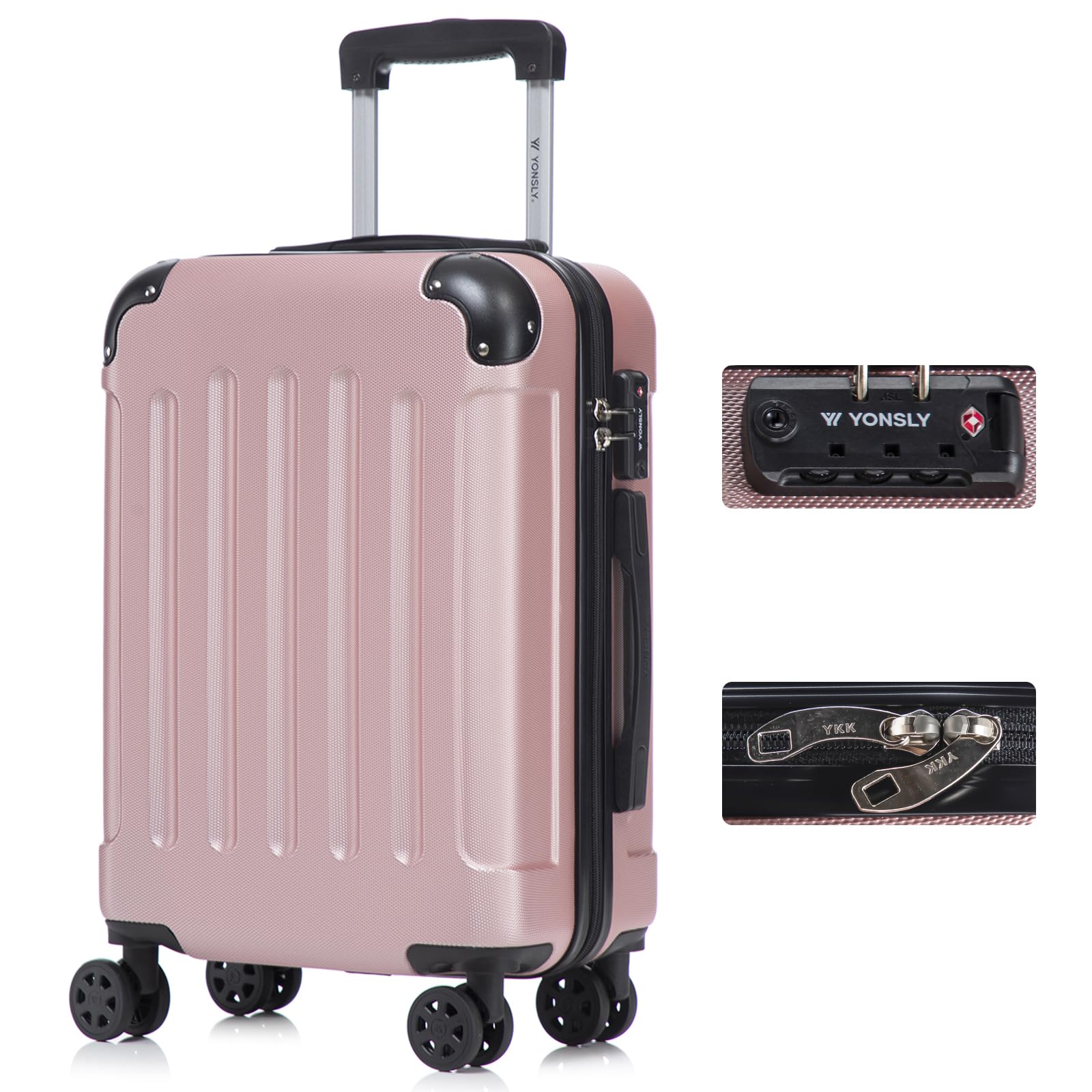 yonsly Koffer Suitcase, Trolley Reisekoffer, Rollkoffer Handgepäck mit 4 Rollen 360°, ABS Hartschalen, Sicherheitsschloss, Weicher Gummigriff, 210D-Futter