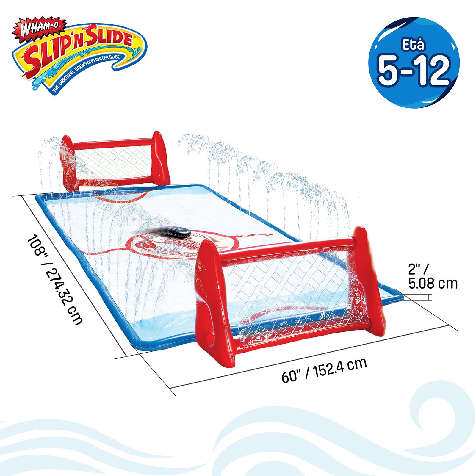 Wham-O Slip N Slide Set Hockey Acqua Ginocchio da Giardino, Include 2 Porte Gonfiabili, 2 Bastoni, 1 Disco Gonfiabile