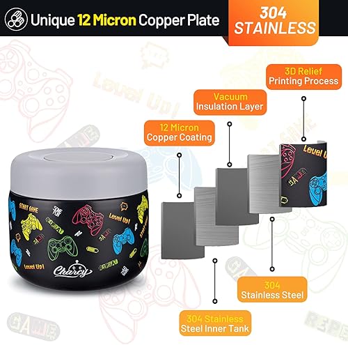 Miniatura 8 de Charcy Tarro de comida aislado de acero inoxidable para niños, termo de sopa de boca ancha a prueba de fugas, juego de recipientes para 8 horas