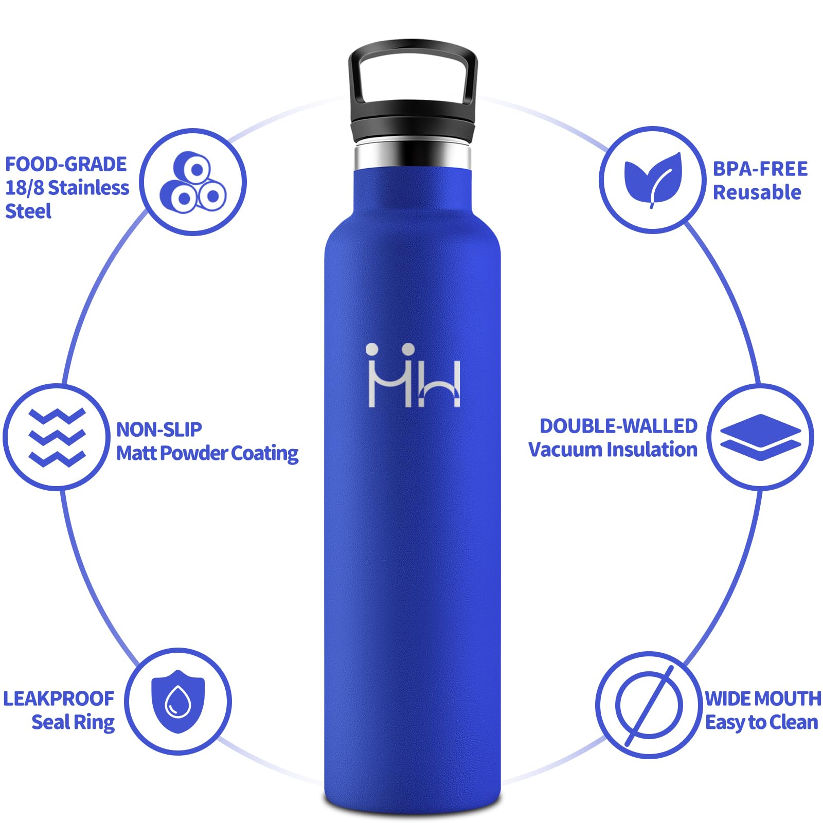 HoneyHolly Borraccia 1 Litro, Senza BPA, Bottiglia Termica, Sottovuoto a Doppia Parete, Borracce Termiche, 18/8 Acciaio Inox, Borraccia Termica con Cannuccia, Termos per Palestra, Sport, Bici