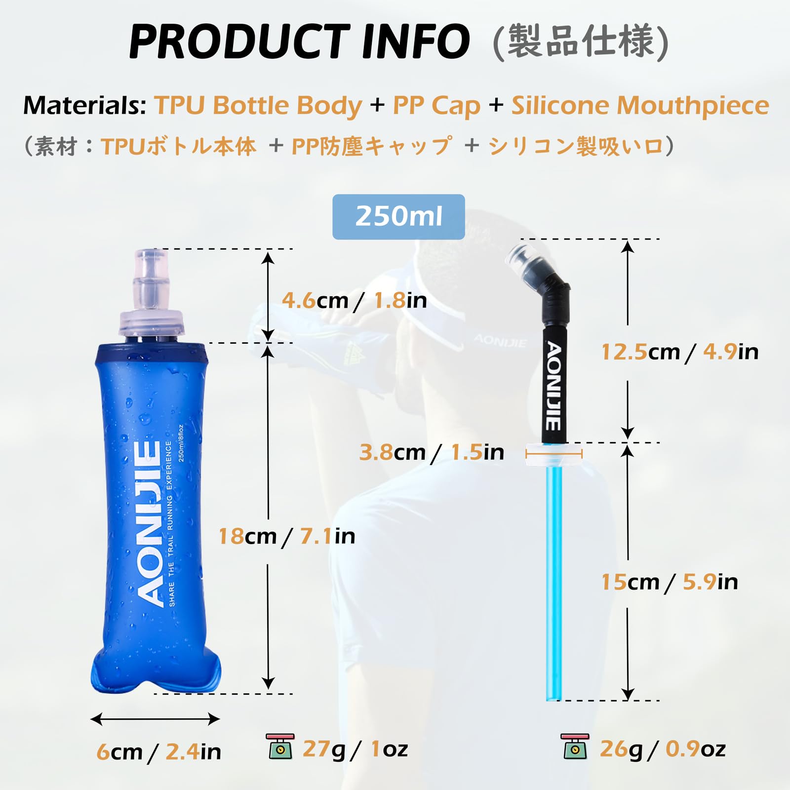 TRIWONDER Borraccia Morbida da Running, Soft Flask 250ml / 500ml Senza BPA, Borraccia Pieghevole per Trail Corsa Bici Palestra Hiking Trekking