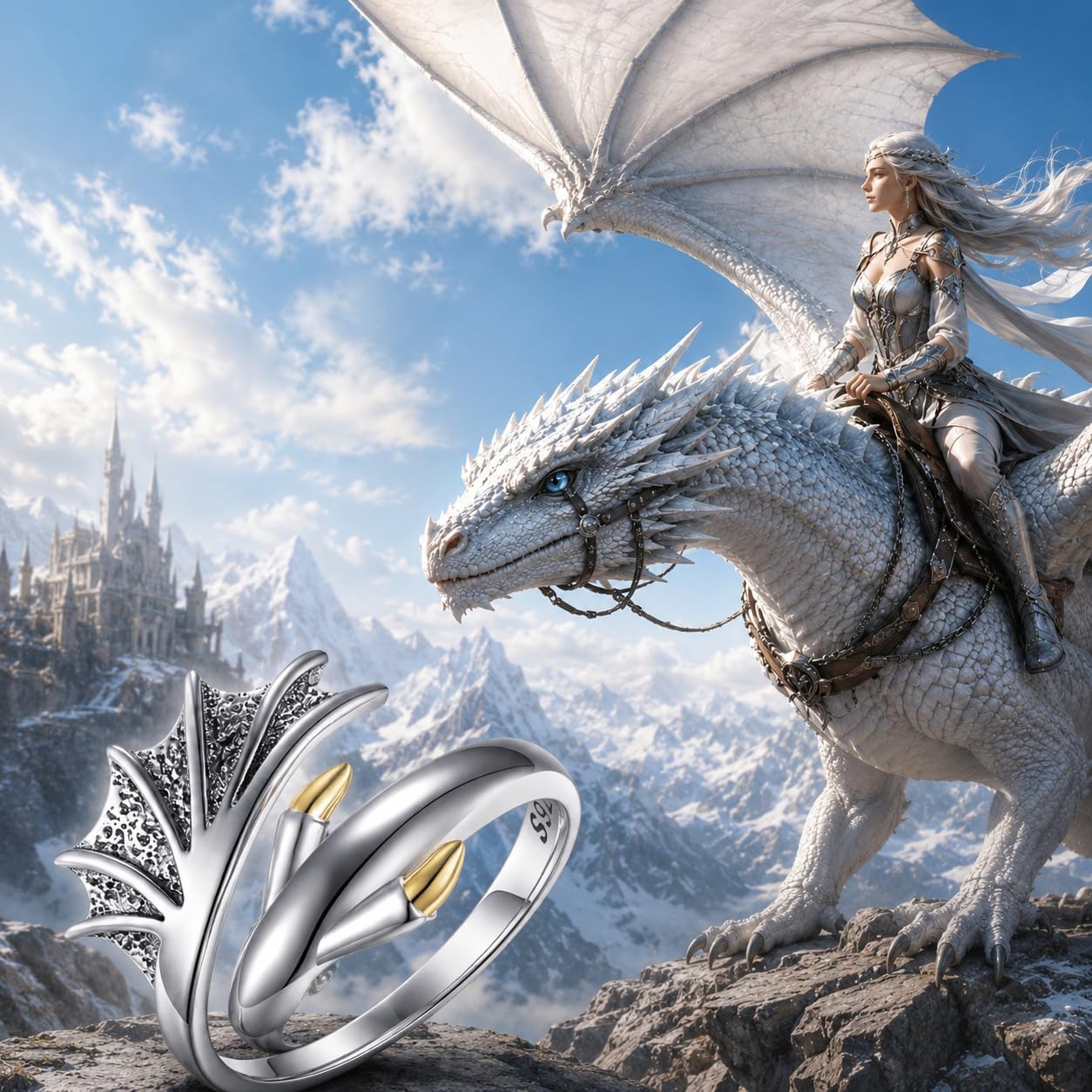 Adjustable Wrap Dragon Ring - 925 Sterling Silver Dragon Merch - Jewelry Gifts for Women (Size: 6-9)