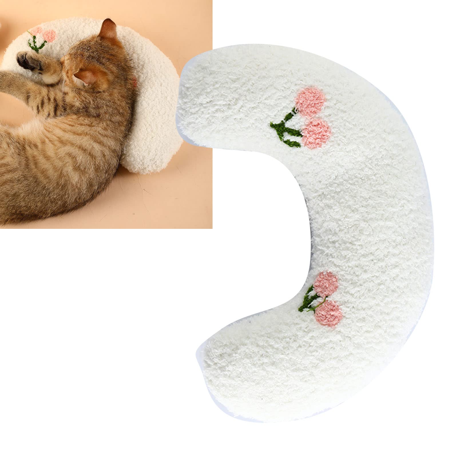 Little Pillow for Cats, Calming Dog Pillows Half Donut Dog Cutated Calming Pillow Cozy Cat Bed Pillow Cute Rabbit Pillows Soft Fluffy U-Shaped Pillow for Pet Sleeping Improve Joint Relief, White