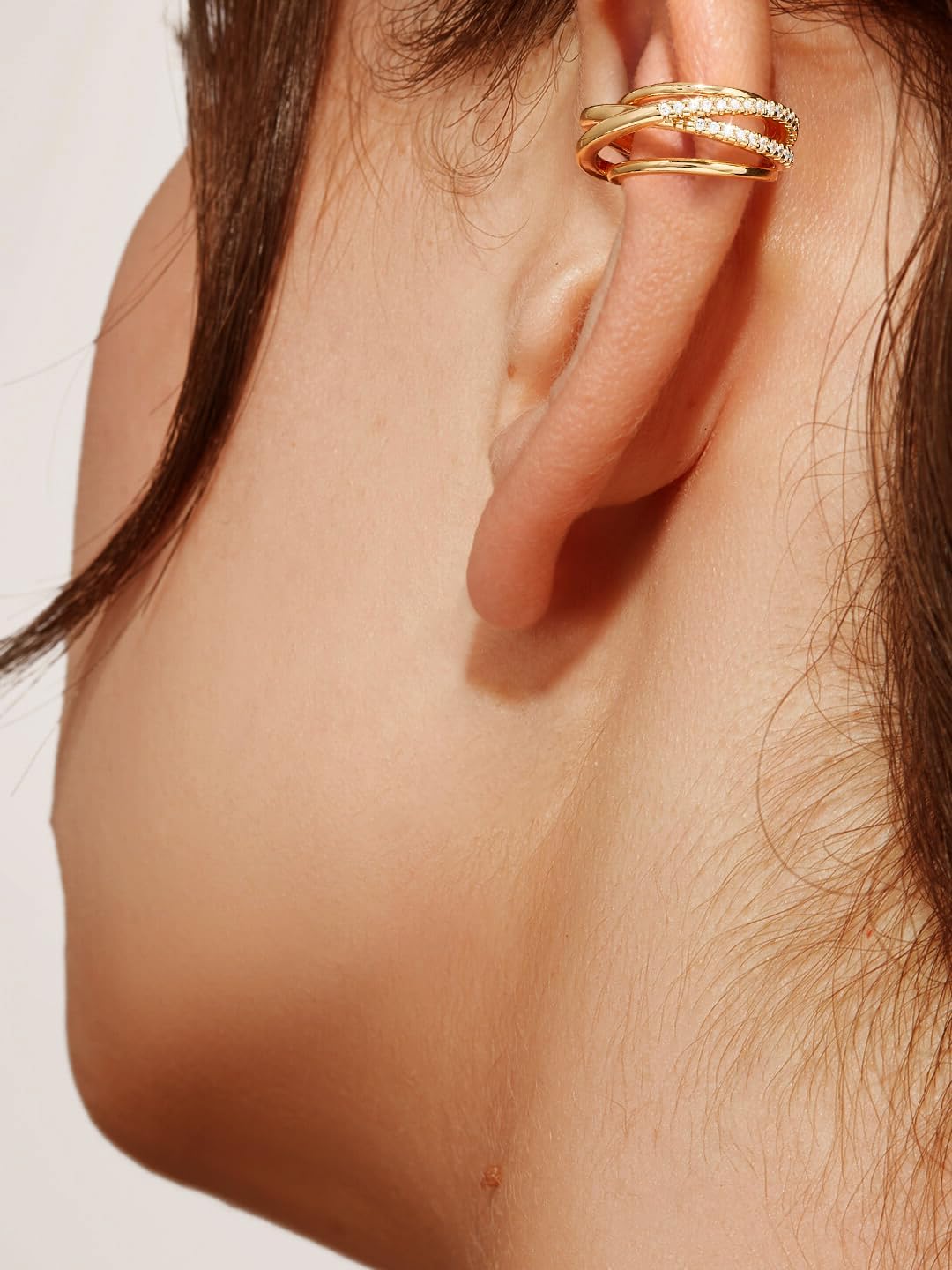 DREMMY STUDIOS Gold Ear Cuff Earrings for women 14K Gold Plated Ear Cuff Non Piercing Cubic Zirconia Tiny Ear Cuffs Layed Huggie Hoops No Pierced Ear Cartilage Clip on Wrap Hoop CZ Cuff Earrings - Image 8