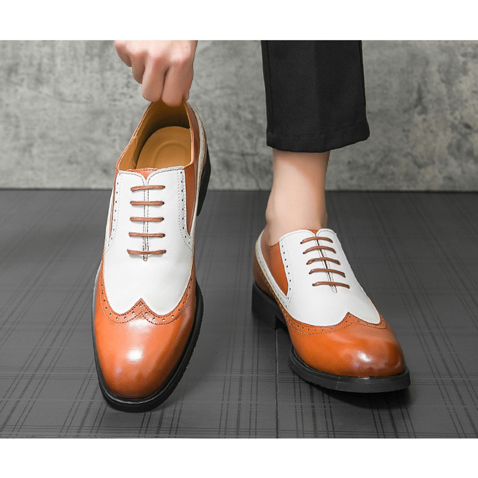 Scarpe da Lavoro retrò da Uomo Comode Classiche Stringate Oxford Brogue