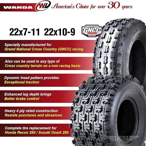 Miniatura 2 de WANDA Sport ATV Neumáticos 22x7-11 y 22x10-9 GNCC Racing Neumáticos compatibles con Honda Recon 250 Suzuki Ozark 250
