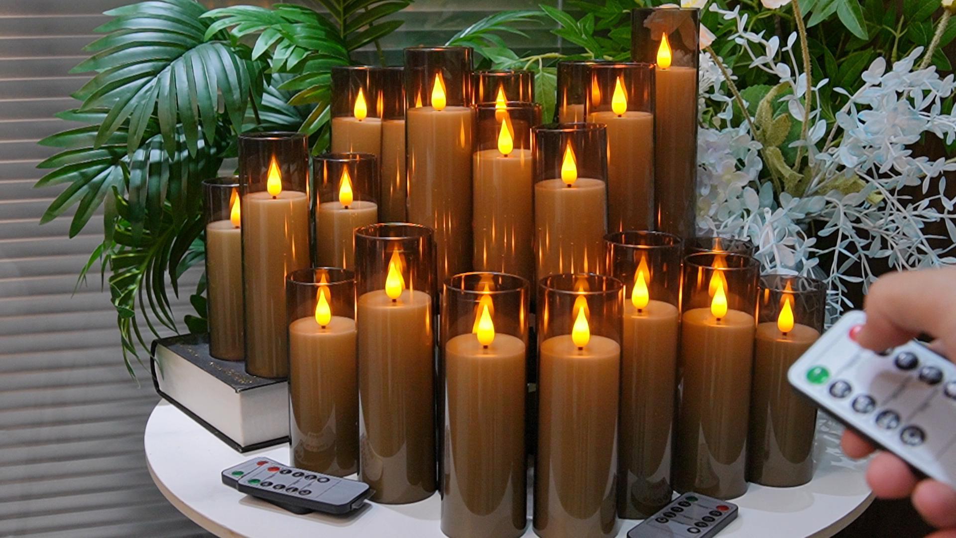 Image of 24 Pack LED Gray Flameless Candles with Remote, 3D Flickering Battery Operated Candles in Glass Holders, Safe for Weddings, Parties, Home and Outdoor Decor.