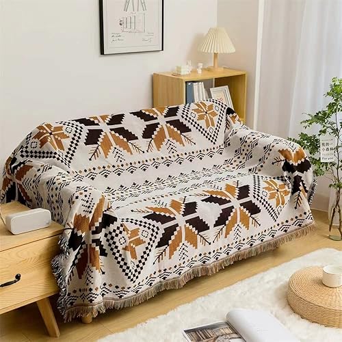 Manta tejida azteca decorativa mexicana bohemia, manta con borlas, manta vintage para sofá, cama y sala de estar, playa, viajes, picnic, mantón,
