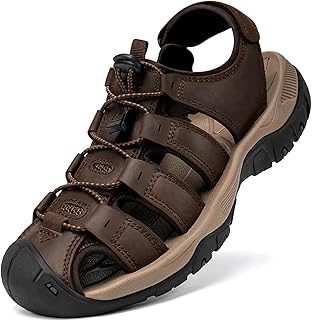 Mens hiking sandals Men's Sport Sandals Closed Toe Leather Hiking Athletic Trail Walking Outdoor Beach River Fishing Water Shoes Lightweight Waterproof Comfortable