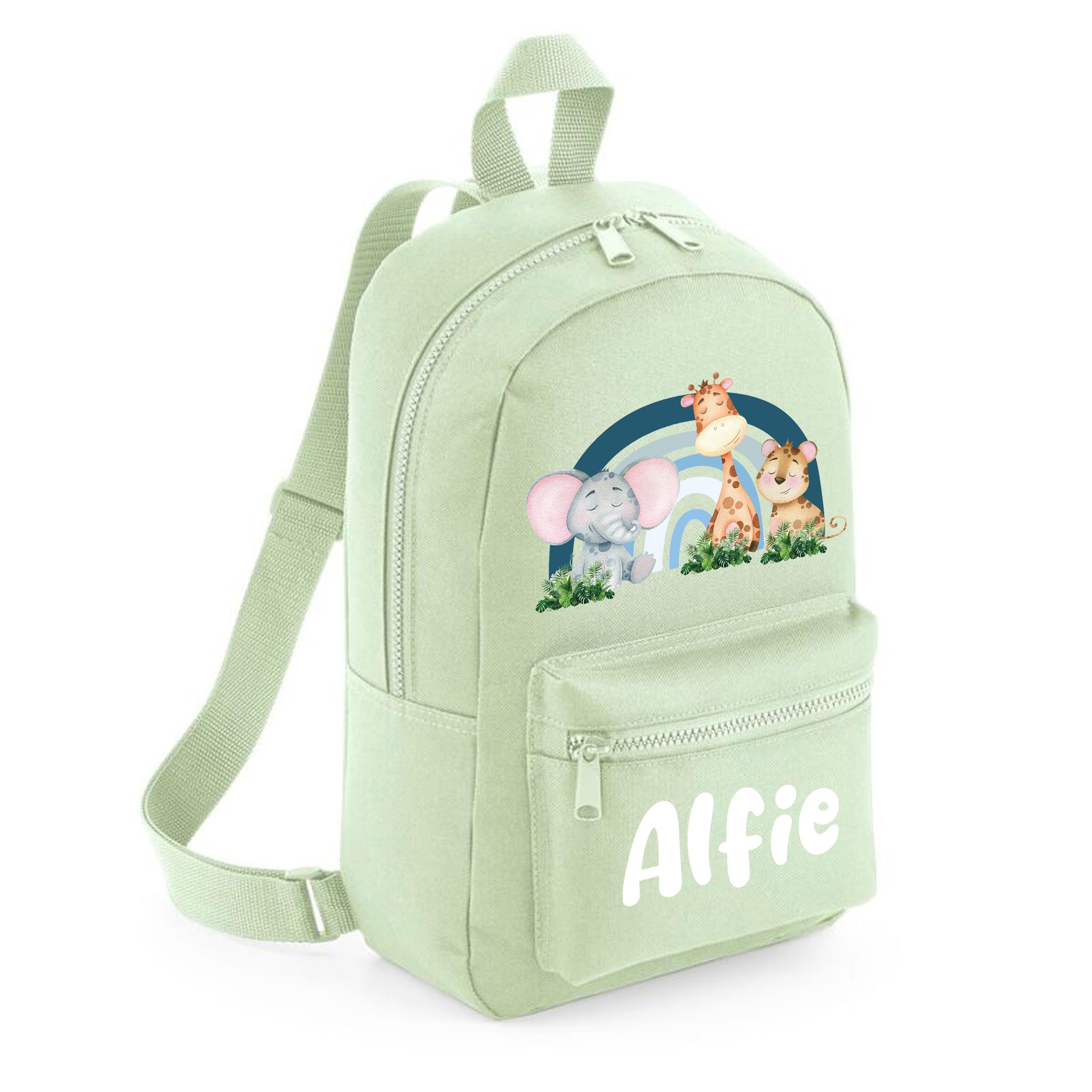 The Baby Box Uk Men's Pistachio Personalised Boys Backpack Toddler Safari Dinosaur Back Pack Childrens Rucksack (Pistachio)