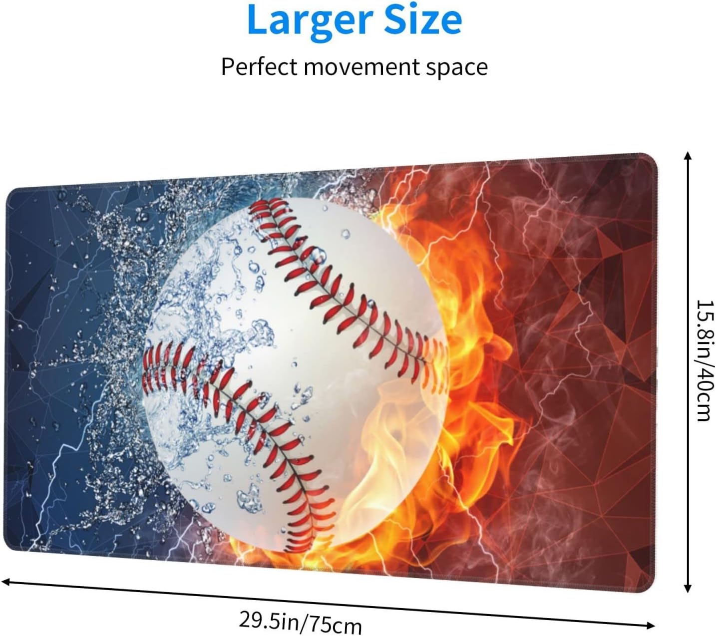 Sports-Themed Extended Large Gaming Mouse Pad with Baseball Pattern for Teens Boys Men, 29.5 x 15.8 inch Extra Large Mousepad Non-Slip Rubber Base Keyboard Desk Mat for Computer Laptop