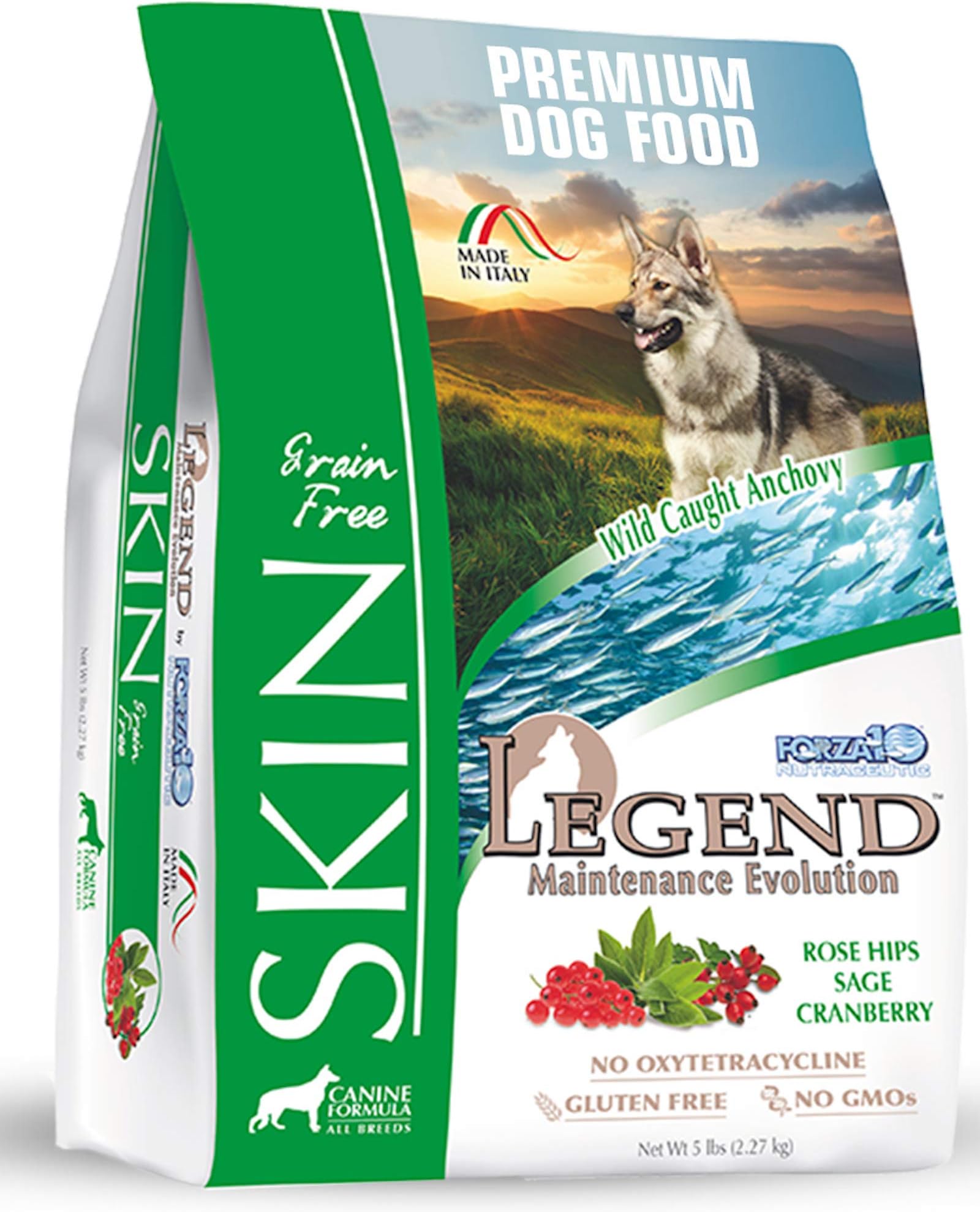 Forza10Legend Sensitive Skin Dog Food, Grain Free Dry Dog Food for Sensitive Skin with Curative Herbs, Wild Caught Anchovy Flavor Allergy Dog Food, for Adult Dogs, Pack of 1 (5 Pounds)