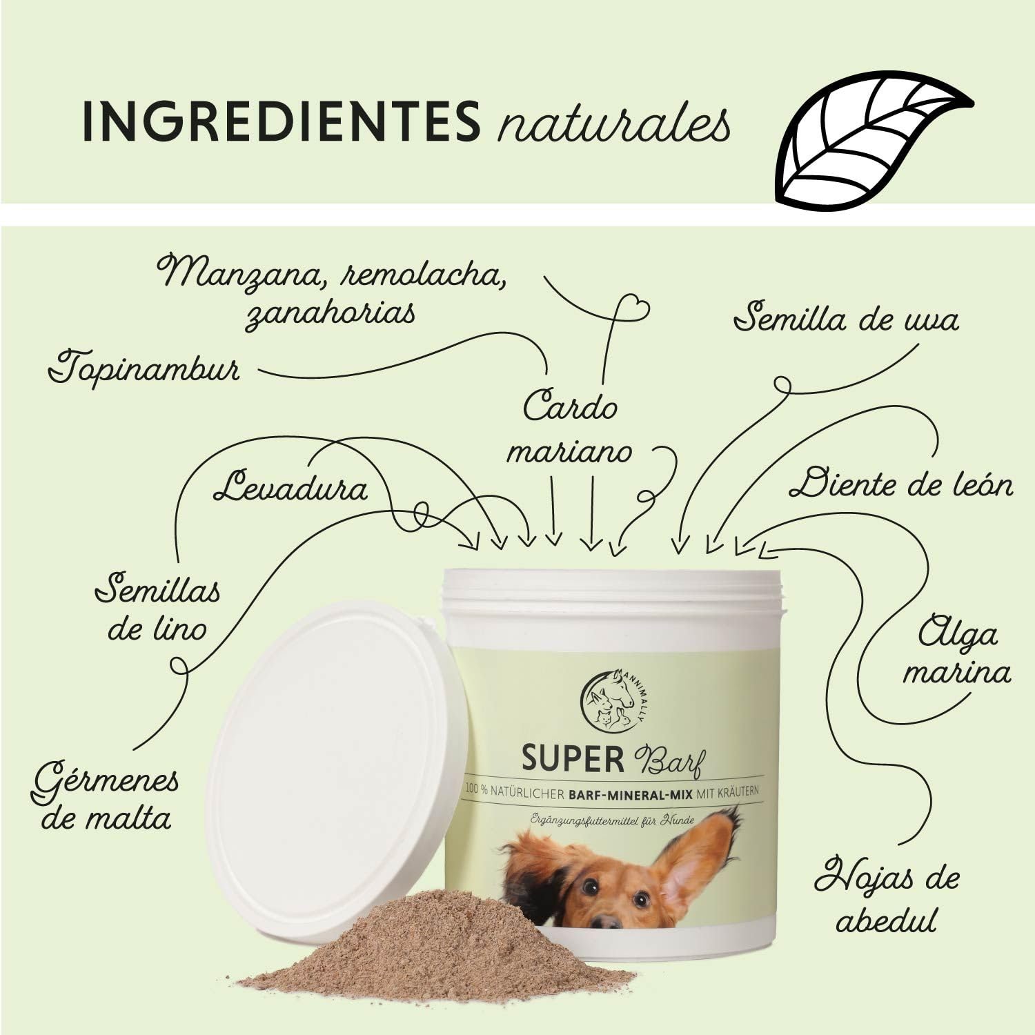 Annimally Barf Polvo Suplemento para Perros 1 kg, Barf Complete Mezcla de Vitaminas y Minerales para una nutrición óptima - Suplemento Alimenticio de Minerales para Perros con Verduras y Vitamina