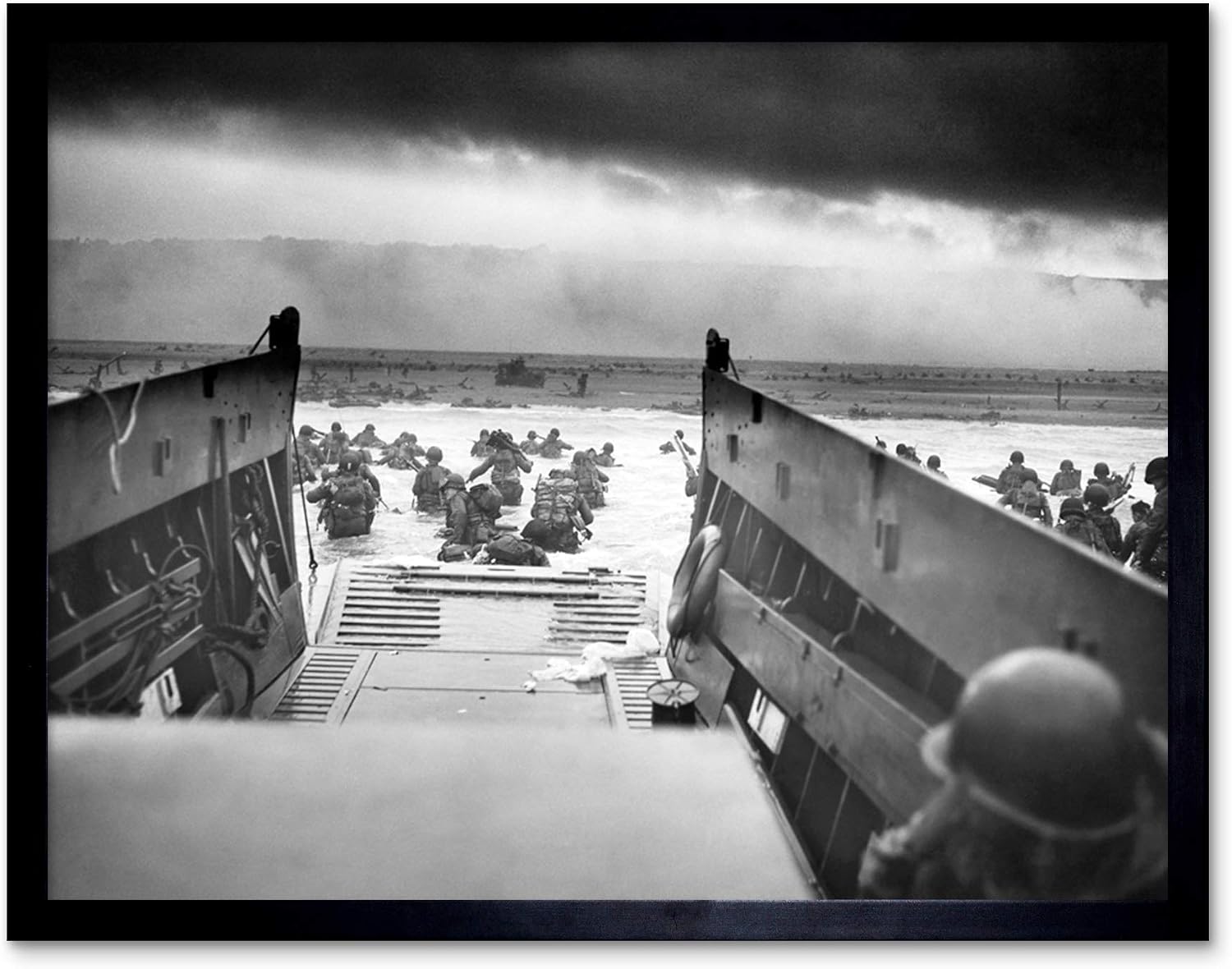 Sargent WWII War US Soldiers Into Jaws Death D-day 1944 Photo Art Print Framed Poster Wall Decor 12x16 inch