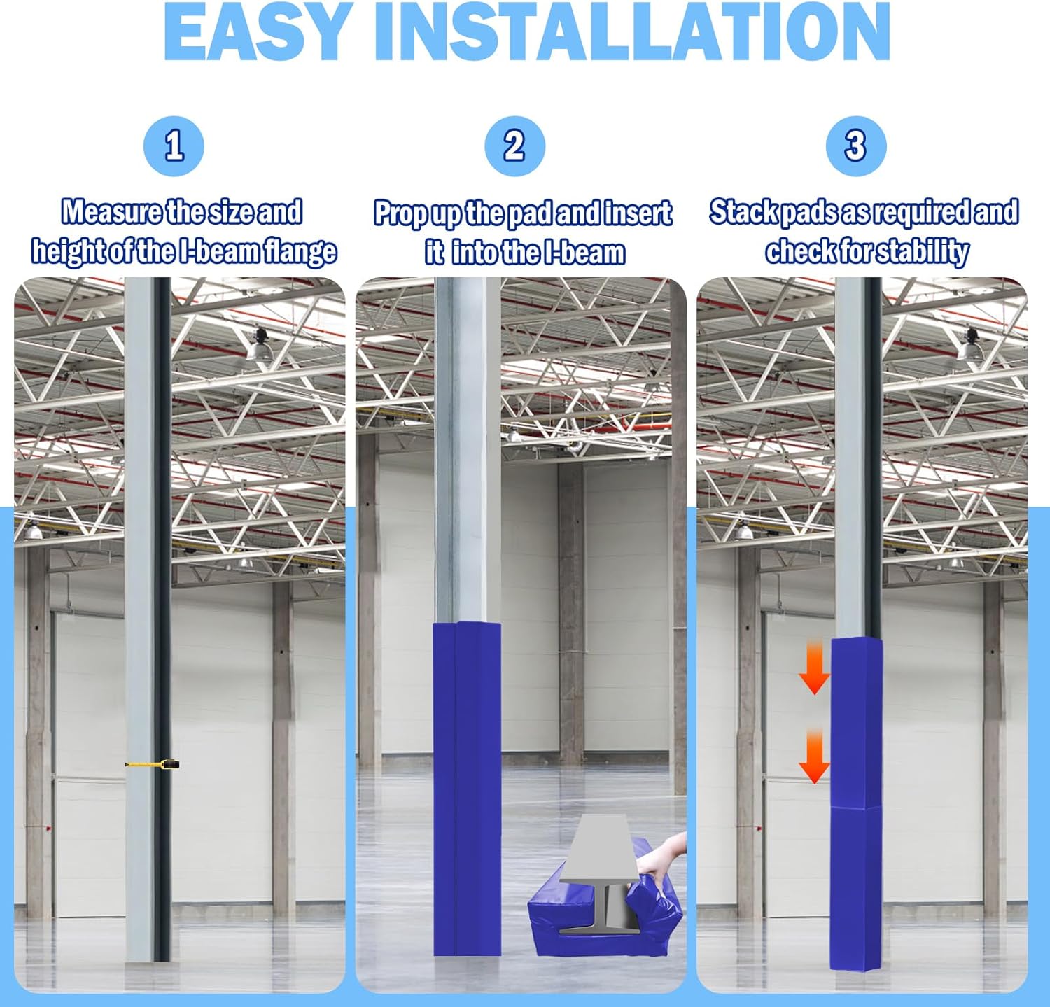 I-Beam Flange Pad with Sponge & Mesh Cloth, 3FT High 2-Inch Thick Padding for 5/6/8/10/12 Inch Flanges, Heavy Duty Gym Basketball Court Protection, Indoor & Outdoor Use