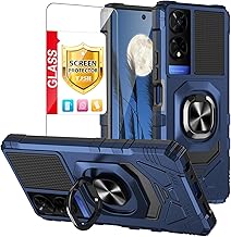 TJS Compatible for TCL 50 XE 5G (T614SP) Case, TCL 50 XE NXTPAPER 5G (T614WS) Case, with Tempered Glass Screen Protector, Metal Ring Magnetic Support Kickstand Phone Case for TCL 50XE (Blue)