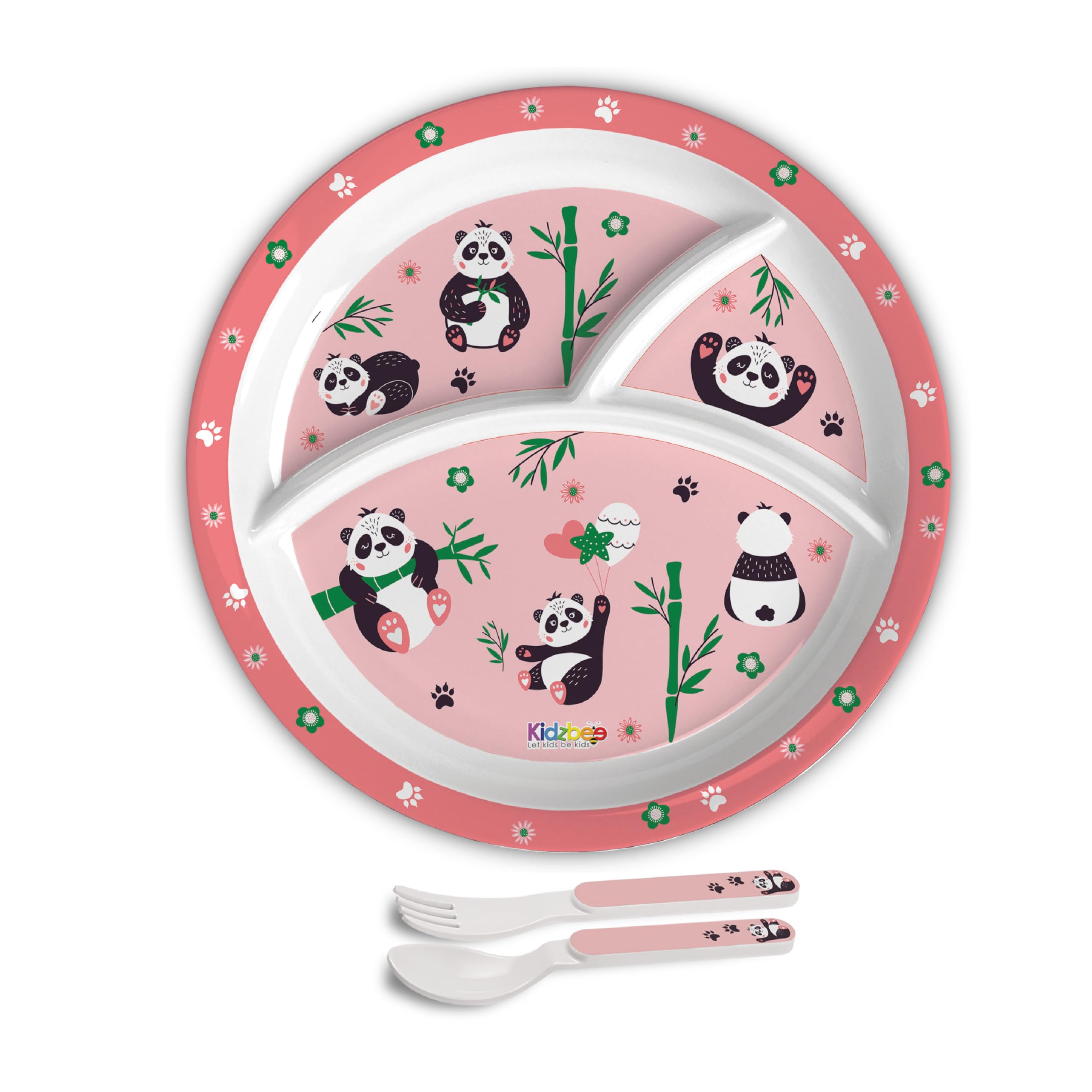 Cello Kidzbee Trioplate Bamboo Buddies Melamine Meal Set for Kids | BPA Free and Food-Grade Material | Attractive and Kidfriendly Designs | Break Resistant & Durable Set | Set of 3, Peach-image-30
